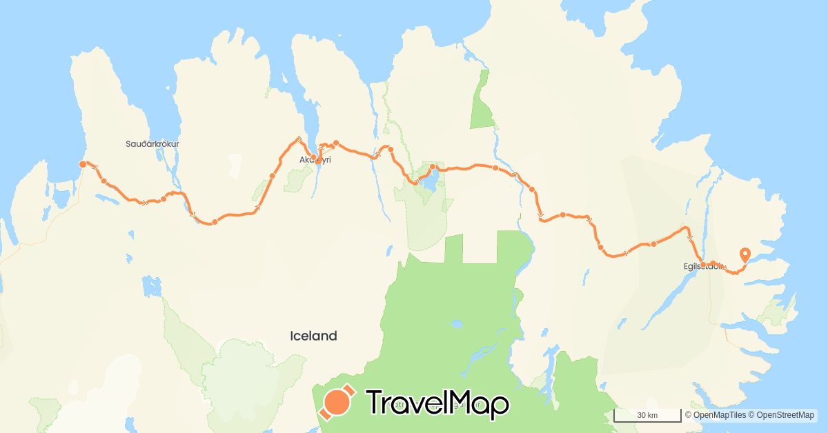 TravelMap itinerary: walking in Iceland (Europe)